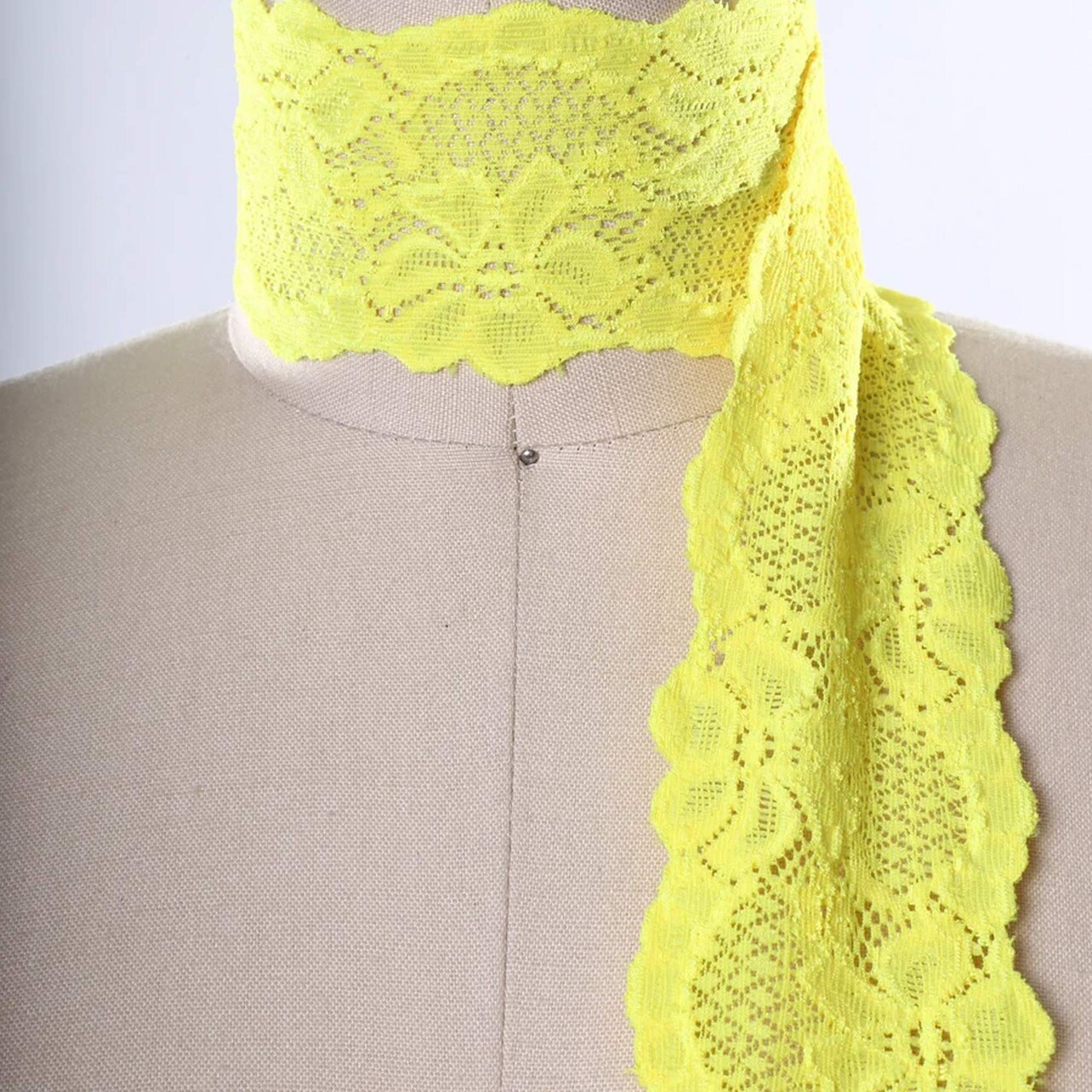 2 Yards Bright Yellow Wide Stretch Floral Elastic Lace Trim 2.5 Inch Wide
